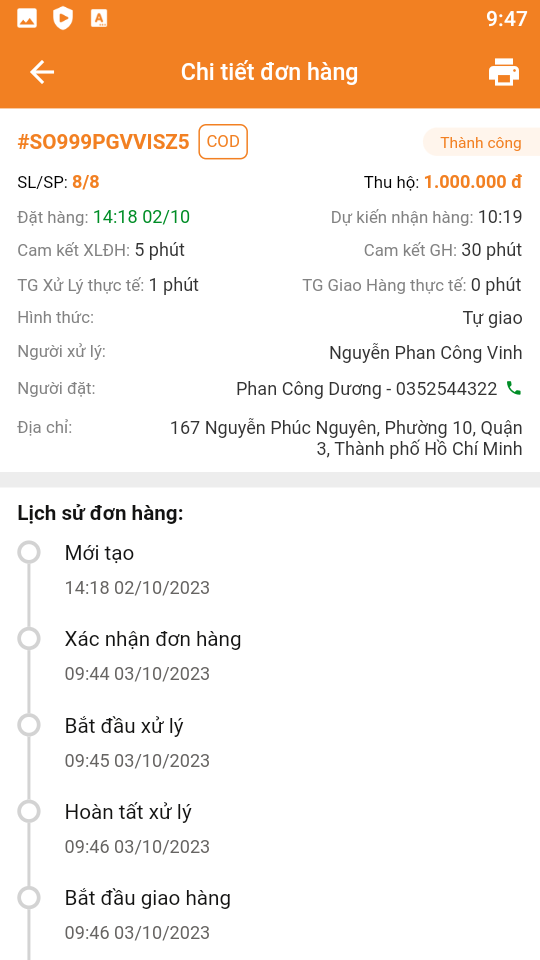 Đơn hàng ở trạng thái 'Thành công'